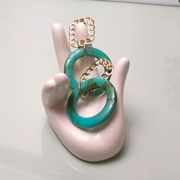 Aqua & Green Swirl Acrylic Hoop Drop Earrings. - Picture 3 of 3